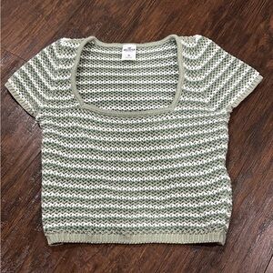 Hollister Women’s Green & White Crocheted Cropped Short Sleeve Top Size XS